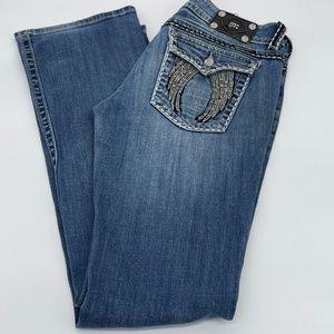 Miss Me Crystal Fallen Angel Wing Pocket Bootcut Jeans